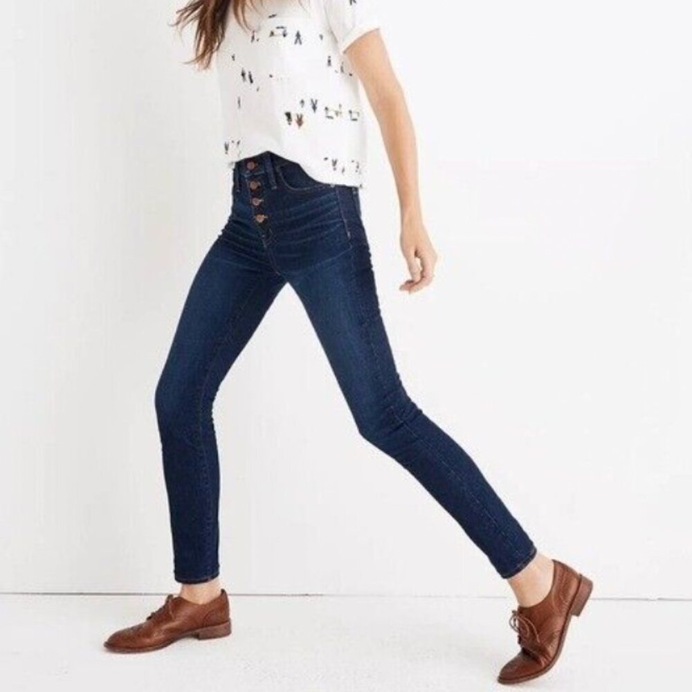 Madewell 9" Mid-Rise Skinny Jeans in Hayes Wash – Button-Front Edition 25p